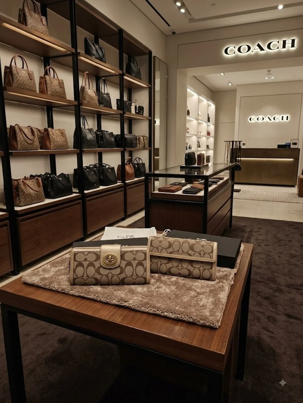 COACH Signature C Canvas Continental Wallet In Metalic Gold And Tan